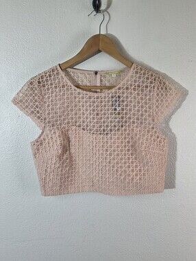 Gianni Bini Blush Pink Geometric Mesh Crop Top Womens 12 Boho Festival Party